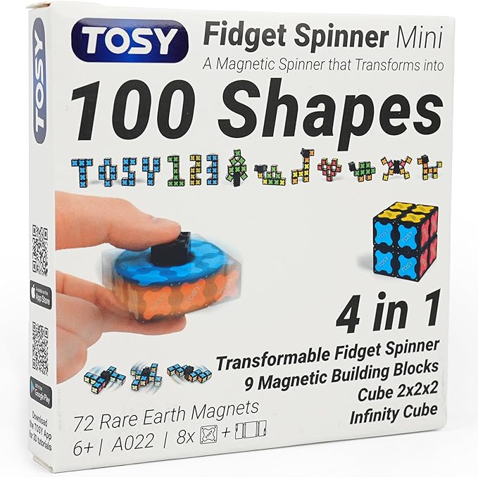 TOSY Magnet Fidget Spinner Mini - 8 Blocks, 3 in 1 Toy: Transformable Fidget Spinner, Infinity Cube, 2x2 Puzzle Cube, Easter Valentine Gift for Kids/Adults, STEM Sensory Stress Relief Toy
