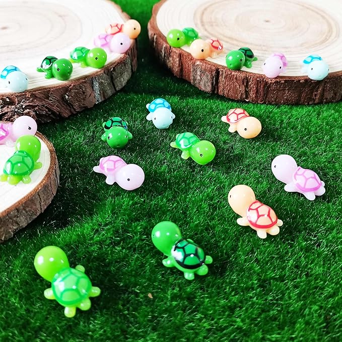 200 Pcs Tiny Sea Turtle Figurine Colorful Mini Turtle Statue Miniature Sea Creatures Tortoise Resin Animals for DIY Home Garden Decoration
