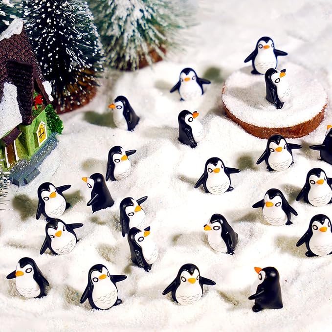 Bbiamsleep 130 Pcs Miniature Penguin Figurine Mini Resin Penguin Figurines Mini Resin Animals for Fairy Garden Micro Landscape Winter Christmas Decor