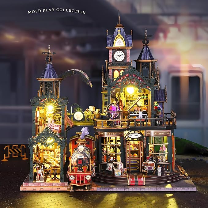 DIY Miniature House Kit Vintage Steam Train Building Model Tiny Home Kit with Music Mini House Build Craft Kits for Adults Home Decor Creative Gift for Friends