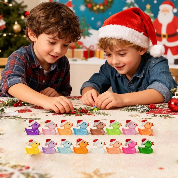 160Pcs Christmas Mini Resin Ducks Luminous Miniature Xmas Hat Animals Glow in The Dark Bulk for Micro Fairy Garden Dollhouse Decor Small Party DIY Slime Kit Prank Game Tiny Figure