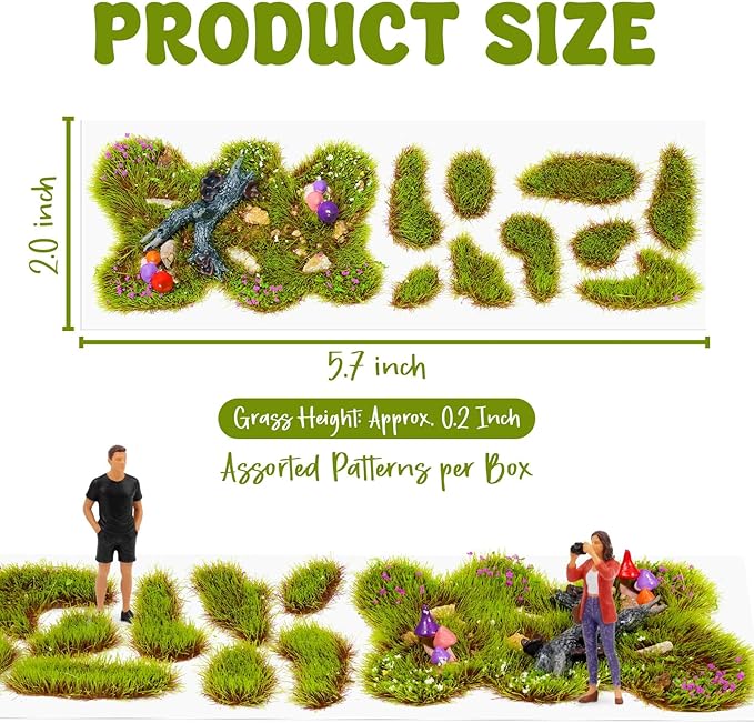 Warmtree 1 Box Static Grass Bushy Tufts Lowland Shrubs Scenery DIY Miniature 3D Tree Branches and Mushroom for Train Landscape Scenery Military Layout Model War Gaming Terrain (Spring Green)