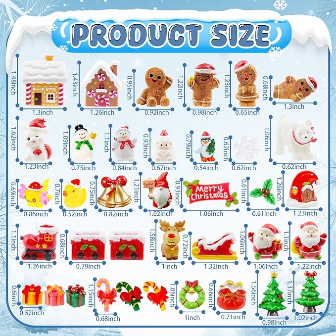 37 Pcs Miniature Christmas Figurines Mini Resin Gingerbread Men Figurines Santa Claus Snowman Reindeer Xmas Miniature Ornaments for Fairy Garden Xmas Snow Globes Village Decor