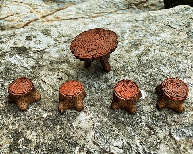 5 Pcs Miniature Table and Chairs Outdoor Set Fairy Garden Accessories Mini Resin Furniture Ornaments Kit Micro Landscape Decor for DIY Craft Gift Dollhouse
