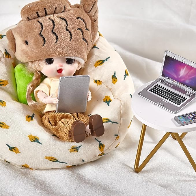 1:12 Scale Dollhouse Laptop Accessories, Miniature Laptop Tablet Smart Phone Stuff Doll House Mini Play Set Accessories (Silver)