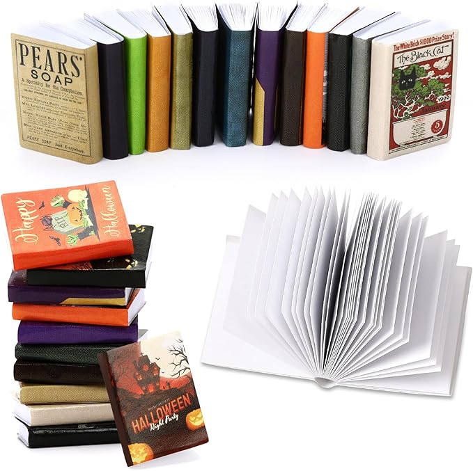 Mini Books, 24pcs 1:12 Scale Miniature Books, Dollhouse Books, Tiny Witchy Books for Dollhouse Accessories, Miniatures Collectors