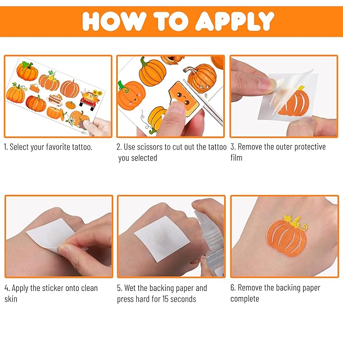 Cute Pumpkin Temporary Tattoos 10 Sheets 100 PCS Fall Pumpkin Party Decorations Favors Supplies Fall Theme Birthday Stickers Halloween Gifts for Boys Girls Kids Class School Prizes Carnival Christmas