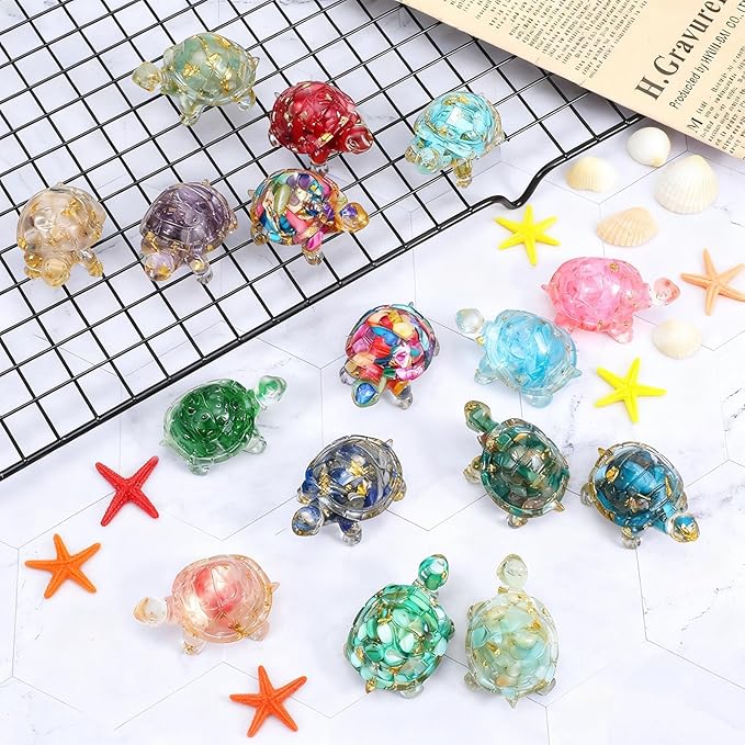 16 PCS Mini Crystal Turtle Figurine Handmade Sea Turtle Animal Figurine Healing Resin Decor Art Animal Statues for Home Office Birthday Party Gift Party Favors