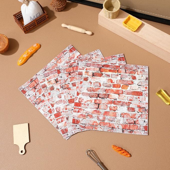 ABOOFAN 4 Sheets Dollhouse Wallpaper Peel and Stick Miniatures Dolls House Floor Paper 1:12 Scale Dollhouse Accessories