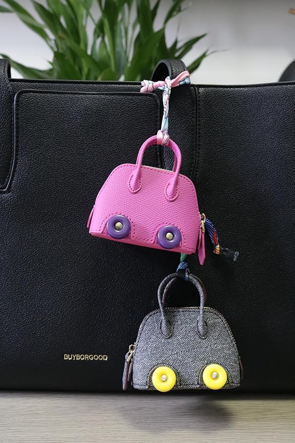 Buyborgood Women's 2 PCS Mini Tote Bag Charms Keychain Pouch Small Coin Purse Wallet， Rose+Gray