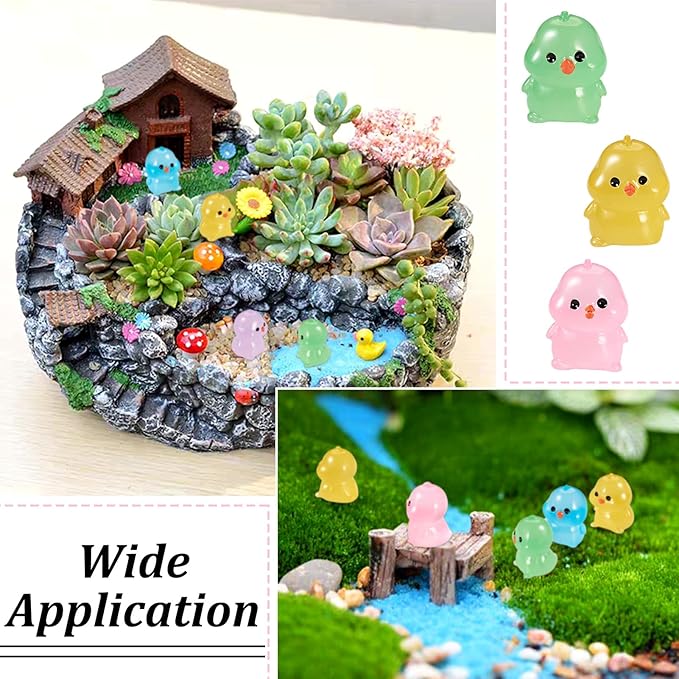 Beadthoven 24pcs Luminous Mini Resin Glow in The Dark Chick Animals Dollhouse Figurines Assorted Colorful Cute Cabochons Small Glowing Figure DIY Charms Garden Craft Landscape Ornaments