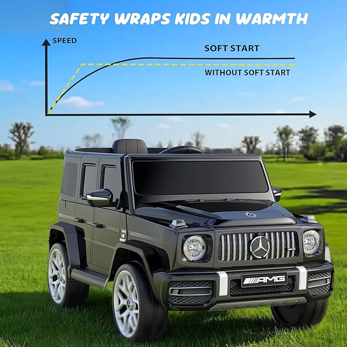 Licensed Mercedes Benz G63 Kids Electric Car, 12V 7Ah G wagon Ride on Car w/Safety High Window, Remote Control, 3 Speeds, Music Player, Horn & LED Lights for Toddlers (Black)