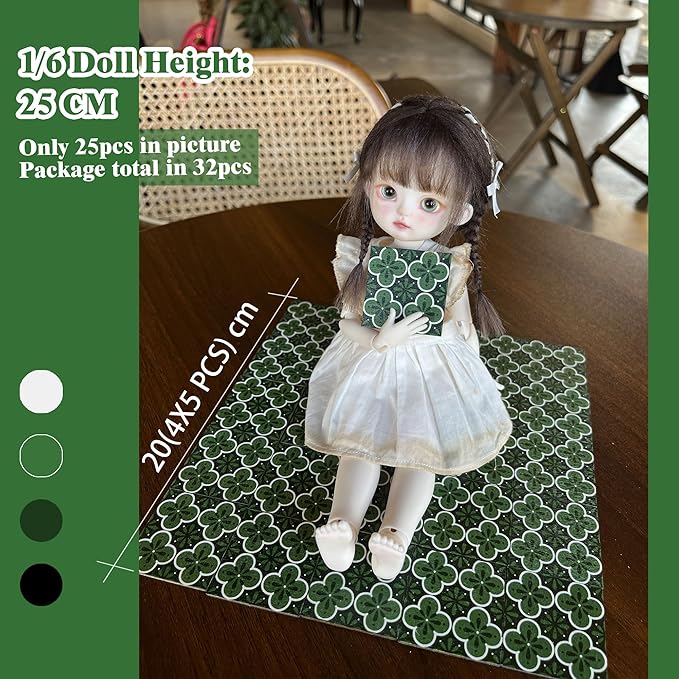 Halandar Dollhouse Flooring Tiles on 1/12 1/6 Scale Miniature Decor Accessories 32pcs Double-Sided