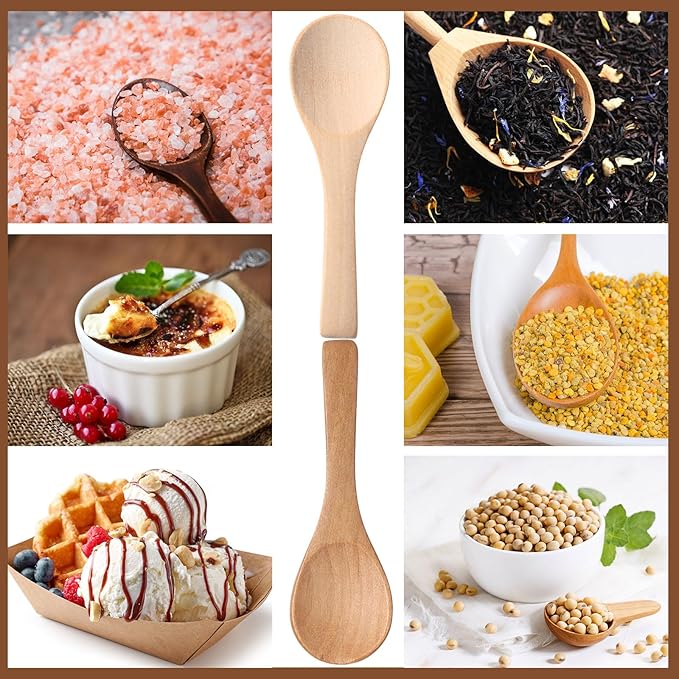 Boao 100 Pcs Small Wooden Spoons, 3.5'' L, Mini Wood Natural Tiny Spoons Wooden Little Teaspoons for Jars Sugar Creamer Honey Spices Salt Kitchen Supplies (Multiple Color)