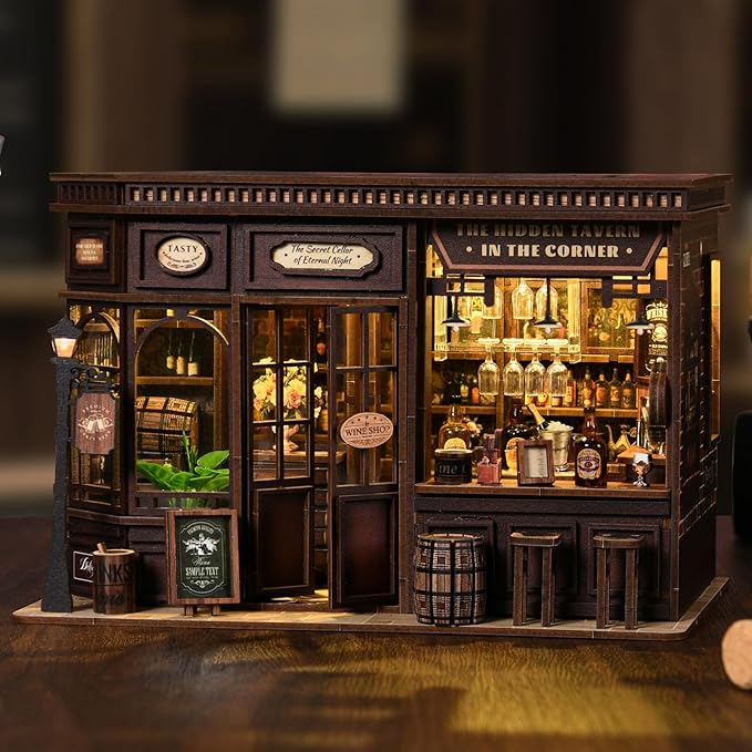 Book Nook Kit，DIY Miniature Dollhouse Kit for Adults and Teens，3D Wooden Tiny House for Family and Friends，Bookshelf Decor in Halloween/Christmas（Book Store） (Cafe Shop)