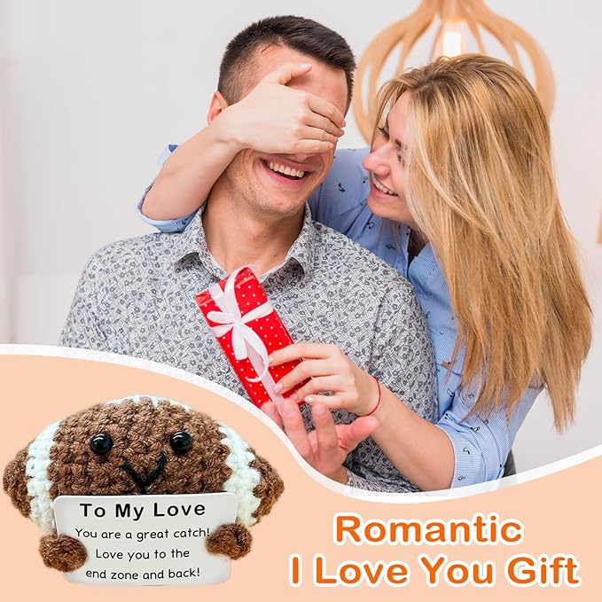 Zelaxeyi Valentine's Day Gift to Him,Mini Handmade Crochet Football for Him Who Loves Football, for Boyfriend/Husband, Emotional Support Footballs Romantic I Love You Gift Birthday Gifts