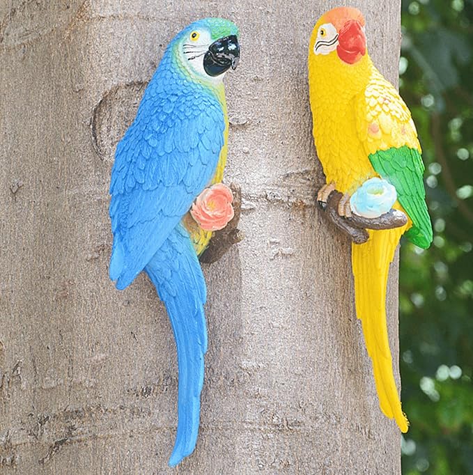 coolboy Hanging Parrot Decor,Bird Statues,Tropical Real Resin Bird Figurines,Home Ornament Decor for Tiki Bar,Perfect for Yard Ornaments,Tree Decorations Outdoor,Patio,Lawn,Tree Trunk, Porch