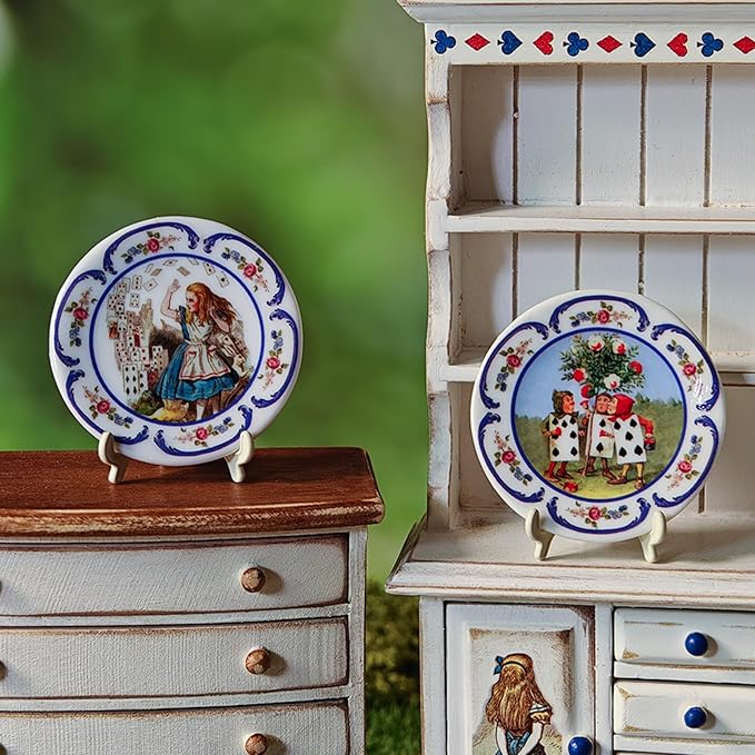 6PCS Handcrafted Miniature Ceramic Plates in 1:12 or 1:6 Scale, Vintage Porcelain Playhouse Dishes (Alice, 4CM)