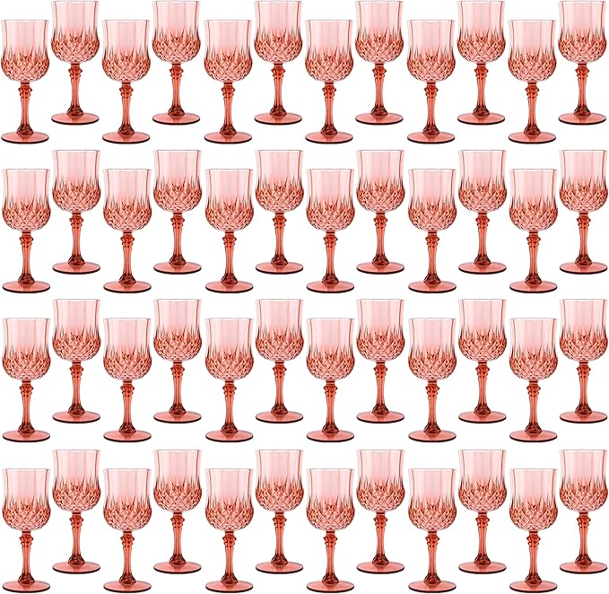 LEYIQU Plastic Wine Glasses, Plastic Goblets Vintage Style Cordial Drinking Glasses for Valentine’s Day, Wedding Reception, Grand Event Party Supplies (48, Rose Gold)