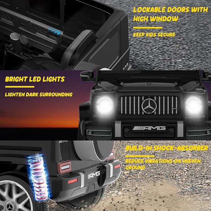 Licensed Mercedes Benz G63 Kids Electric Car, 12V 7Ah G wagon Ride on Car w/Safety High Window, Remote Control, 3 Speeds, Music Player, Horn & LED Lights for Toddlers (Black)