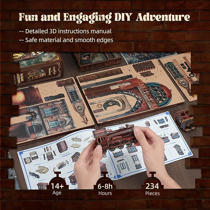 LED 3D Puzzle Magic Station Book Nook Kit - Interactive 3D Wood Puzzle LED Magical Miniature with Infinite Extension Space - DIY Bookshelf Insert Decor Gifts(Magic Station)