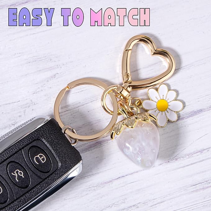 Wikavanli Cute Strawberry Keychain,Bag Charms,Kawaii Heart Flower Daisy Key chains Accessories Decor for Women Girls Purse