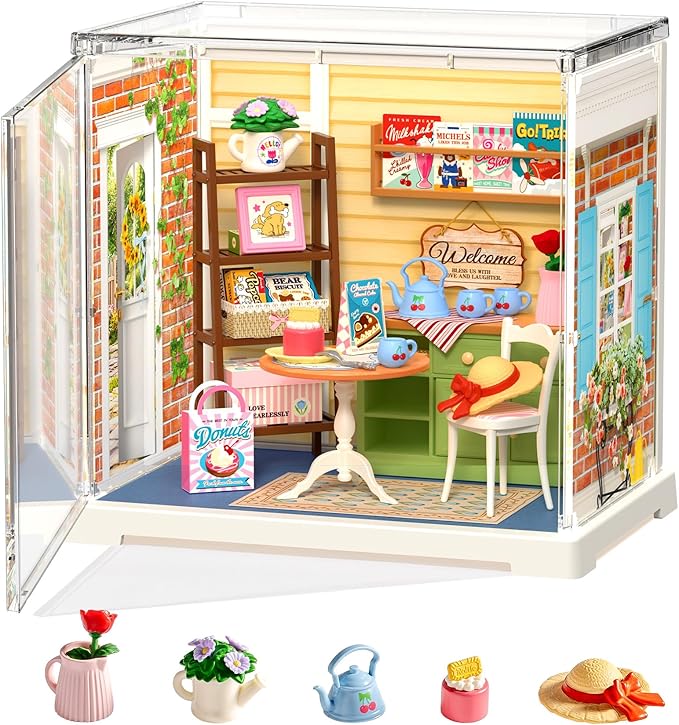 ROBOTIME Super Creator Kits, Plastic Mini House, Expandable Plastic Craf, DIY Miniature House Kit, Tiny Garden Making Kit Model Craft Hobby Unique Gift (Sunshine Sip Porch)