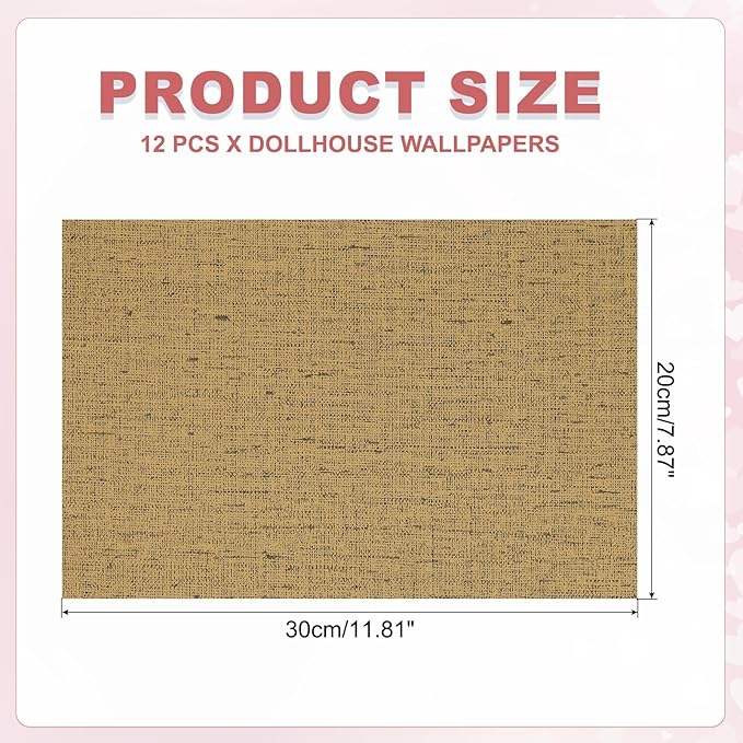 uxcell 12 Sheets Miniature Dollhouse Wallpaper, Linen Texture Self-Adhesive PVC Flooring Wall, Mini Wall Decor for Dollhouse Sand Table Model Accessories 11.81 x 7.87 Inch (Coffee)