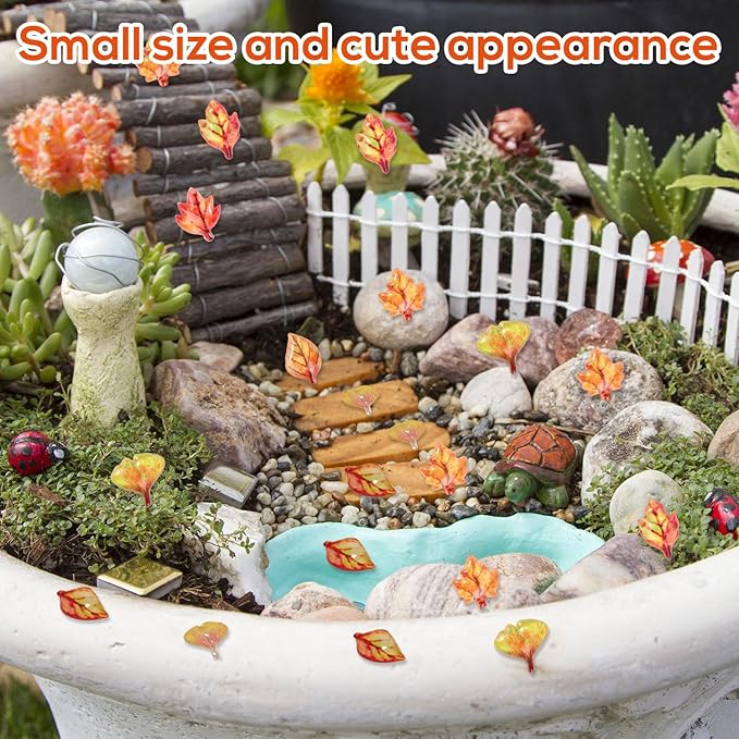 210pcs Mini Fall Leaves, 5 Styles Resin Funny Miniature Leaves for Crafts Small Tiny Resin Autumn Decoration Supplies Suitable for Vase Filler Micro Landscape Garden Decor