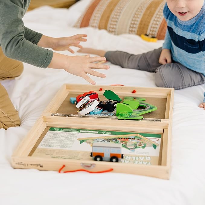 Melissa & Doug Take-Along Railroad Tabletop Playset with Wooden Train Toys, Animals & Scenery Play Pieces, Preschool Learning Toys for Girls & Boys 3+ - FSC Certified