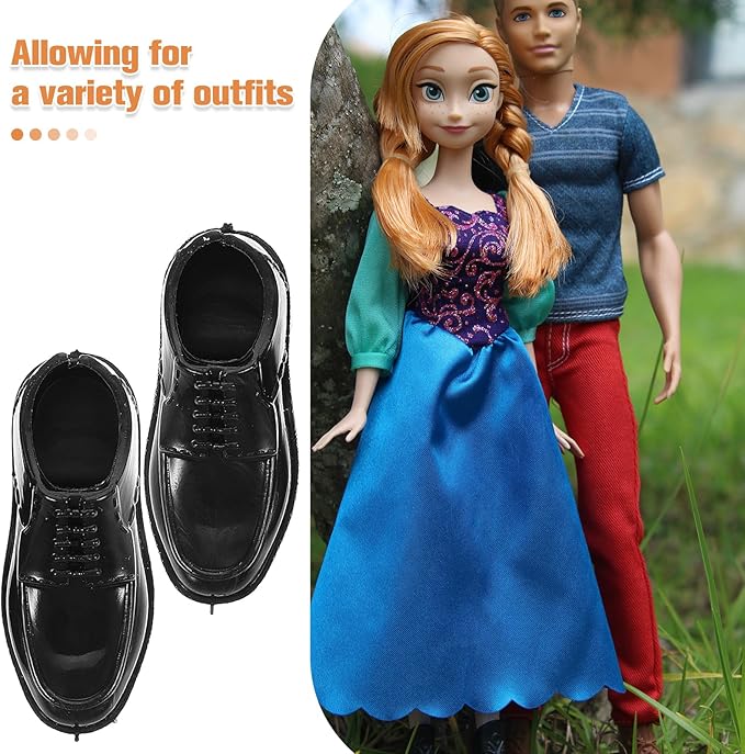 ERINGOGO 10 Pairs Miniature Black Doll Shoes for Scale Dolls Charming Design for Dollhouse Games and Micro Landscape Decorations Easy Swap