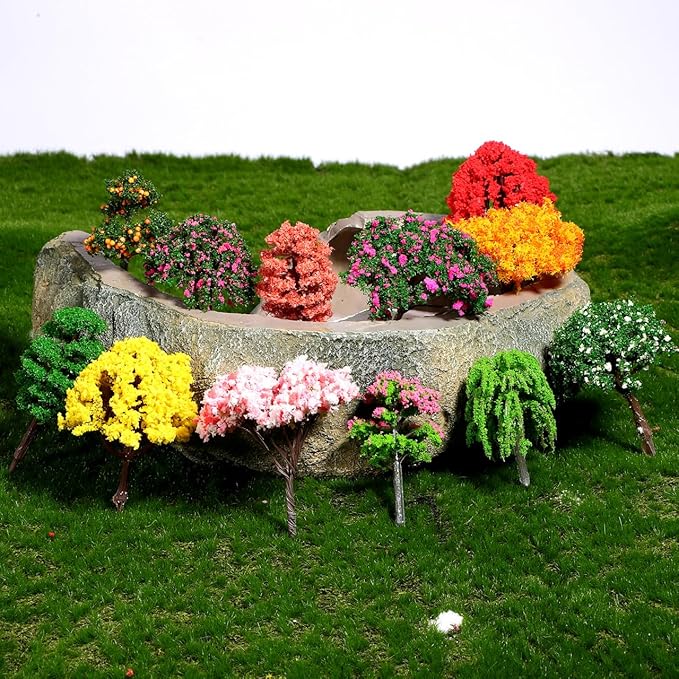 TOPPERFUN 12Pcs Miniature Model Trees Set 3.34In Small Fake Trees for Train Scenery DIY Craft Decorations Architectural Model Landscaping Accessories