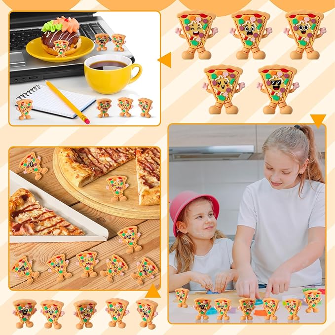 Threehoney 50 Pcs Mini Pizza Figures Small Pizza Figurines of Five Expressions Tiny Foods Figurines for Birthday Party Favors Goodie Bag Fillers Table Cake Mini Kitchen Dollhouse Decoration