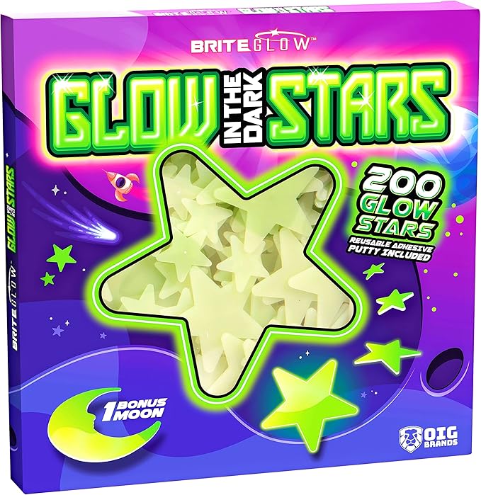 200 Pcs Glow in The Dark Stars with Moon - Luminous 3D Wall Stickers Night Light for Boys & Girls Room Decor - Bedroom Ceiling Space Kids Wallpaper Funky Decor - Glowing Stars Tape Stickers for Kids