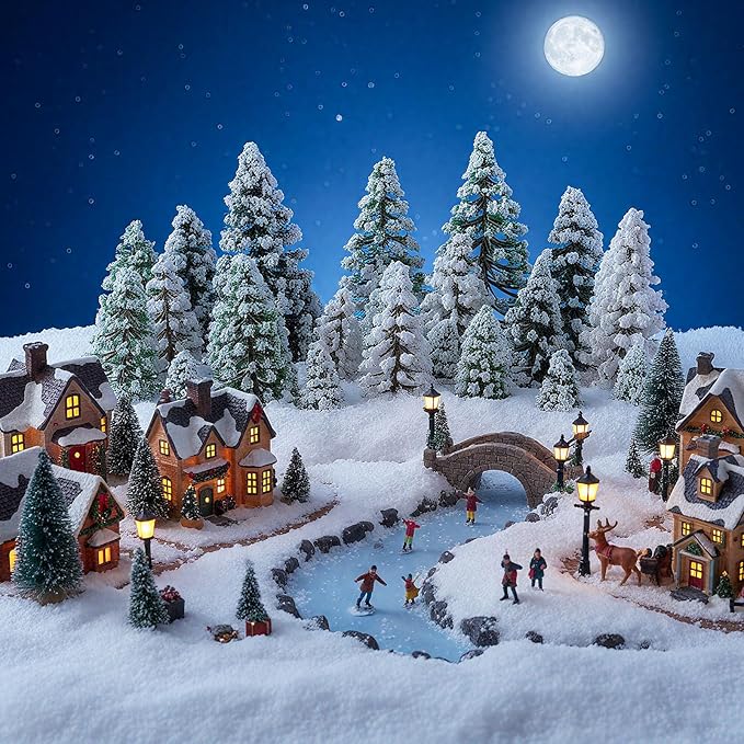Skylety 35 Pieces Model Trees 1.2-6.3 Inch Mixed Miniature Trees Diorama Supplies Fake Plants Train Scenery Landscape Christmas Village Architecture DIY Crafts(Dark Green, Green, White,Snowy Cedar)
