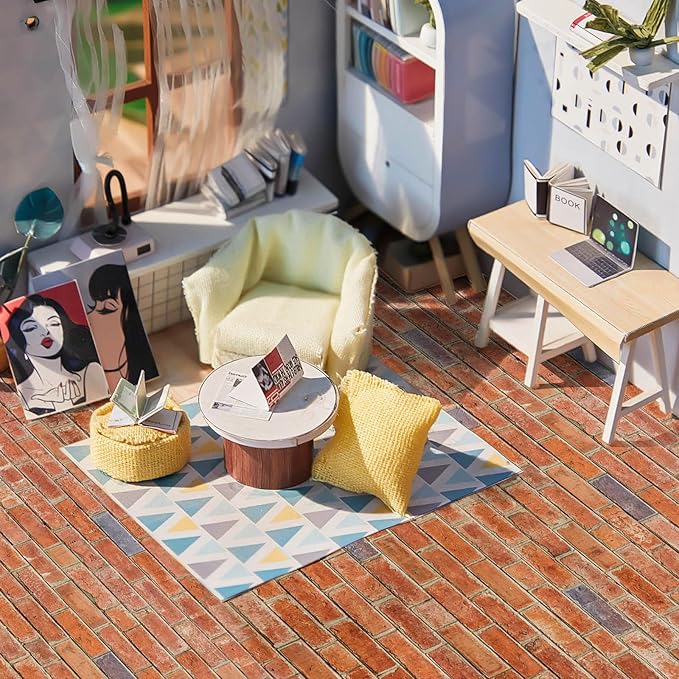 Flutesan 6 Pcs Miniature Dollhouse Wallpaper and Flooring Peel and Stick Mini DIY Self Adhesive Dollhouse Accessories 8.27 x 11.69 Inch (Red Clinker)