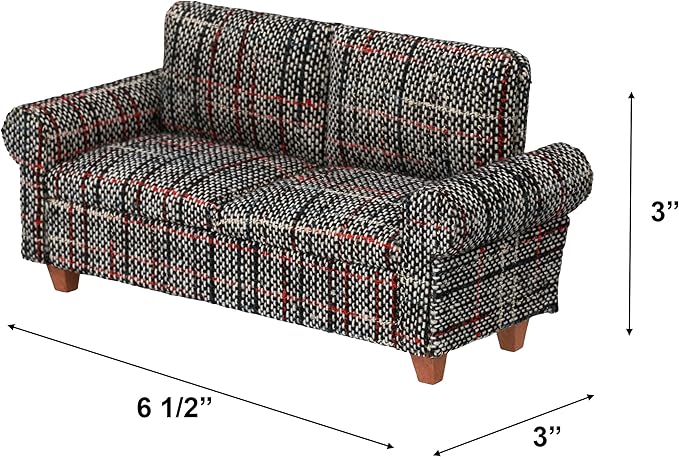 Gray Dollhouse Sofa Couch, Miniature Living Room Furniture Loveseat, Accessories for 6 inch Dolls, 1/12 Scale