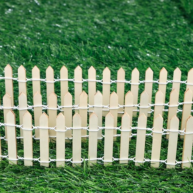 Mini Fairy Garden Fence, 35.5 Inch Cuttable Small Wood Picket Fence, DIY Miniature Accessories Decoration for Dollhouse, Crafts, Vegetable Platter, Cake(Wood)