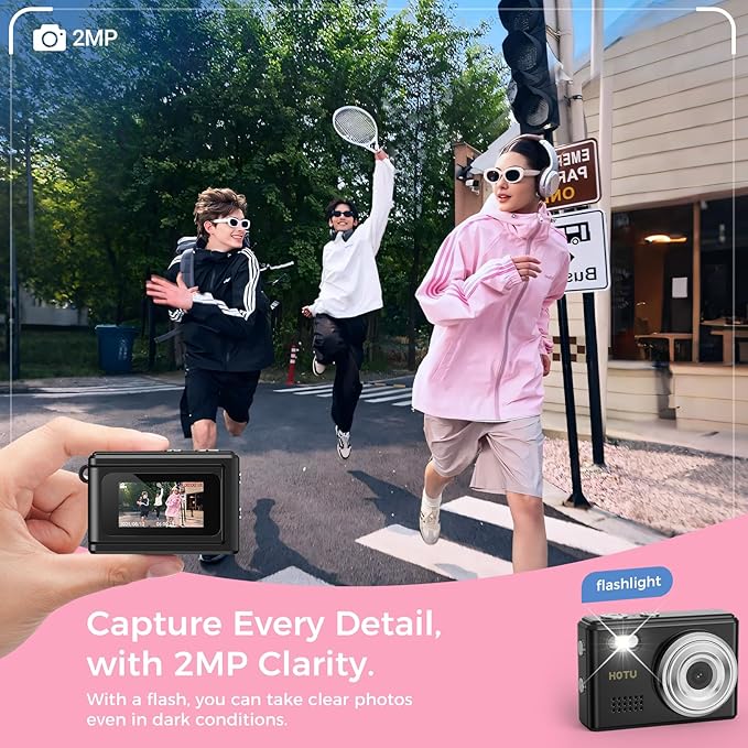 HOTU Mini Keychain Digital Camera, Y2K Pocket-Size Mini Camera, 2MP 1080P Small Camera with 32GB Card, Video Recorder with Long Battery Life for Travel, Party and Vlog (Black)