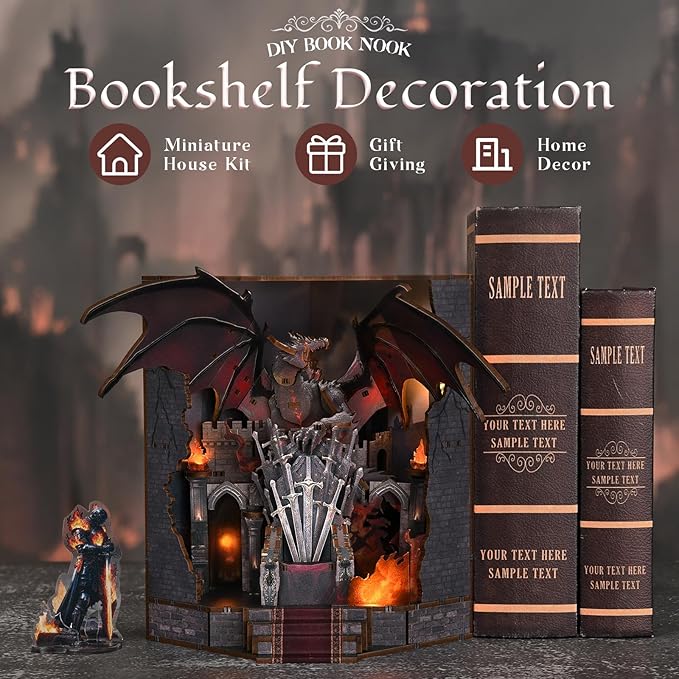 Book Nook Kit - DIY Miniature House Dollhouse Kit for Beginners, Adults and Teens, Booknook Tiny House Bookshelf Decor, Gifts for Family, Friends (Throne of Blades)
