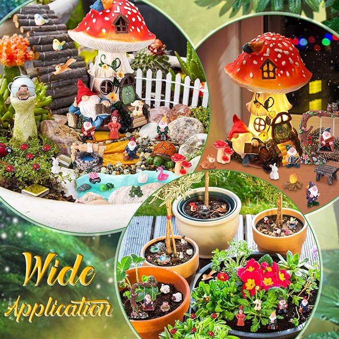 HyDren 100 Pcs Fairy House Garden Kit Accessories Miniatures Fairy Figures Gnomes Statue Lights Mushroom House Micro Landscape Ornaments for DIY Outdoor Dollhouse Decoration Gift for Christmas