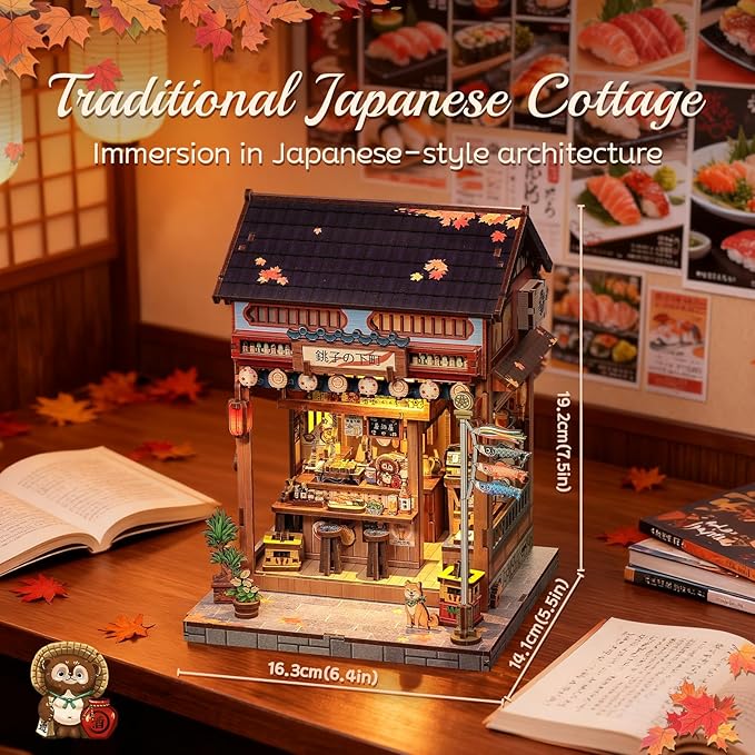 Cutefun Book Nook Kit - DIY Miniature House Kit for Adults, Teens and Beginners, Japanese Izakaya Booknook Tiny House Bookshelf Decor 3D Wooden Puzzles, Gifts for Friends and Family (Izakaya Shop)