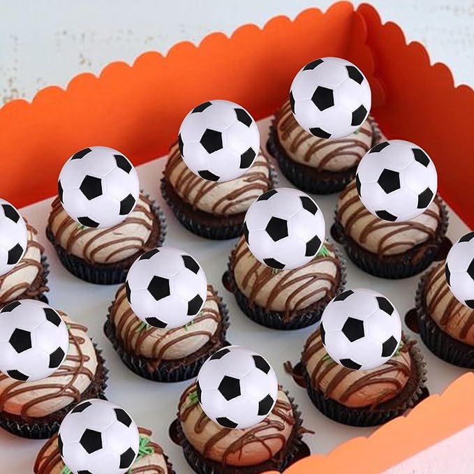 Rsstarxi 12 Pack 3D Soccer Cupcake Toppers Soccer Party Decorations Football Ball Cake Toppers for Sports Theme Baby Shower Kids Birthday Party Cake Decorations