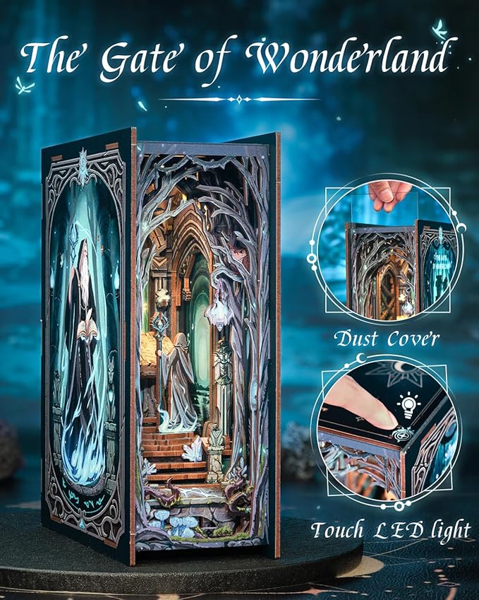 CUTEBEE Book Nook Kit - DIY Miniature House Dollhouse Kit for Adult and Teens, Booknook Bookshelf Decor Alley Model Build with LED Light, Gifts for Family and Friends (The Gate of Wonderland)