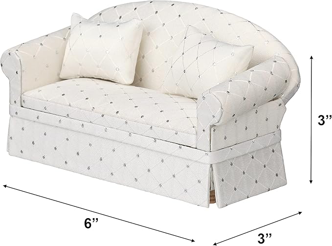 Dollhouse Sofa Couch, Upholstered Miniature Living Room Furniture Loveseat, Accessories for 6 inch Dolls, 1/12 Scale