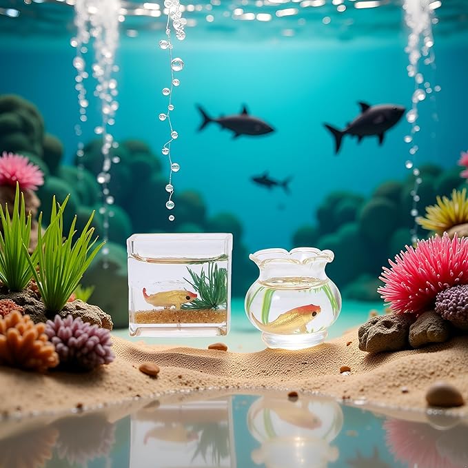 2Pcs 1/12 Scale Accessories Dollhouses Fish Tank，1: 12 Scale Miniature Fish Bowl Miniature Dollhouse Accessories for Garden Scene Decor Desktop Ornaments，Dollhouses Accessories，Dollhouse Décor