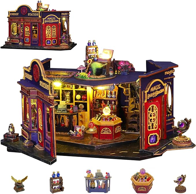 Flever DIY Miniature House Kit, Tiny Home Kit with LED Light, Mini House Build Craft Kits for Adults and Teens, Home Decor Creative Gift for Family/Friends (Magic Energy Station)