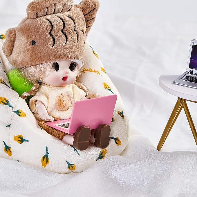 Dollhouse Laptop Accessories, 1/12 1/6 Scale Minature Tablet Smart Phone Mini Stuff Doll House Furniture Play Set Accessories 3 Pcs (Pink)