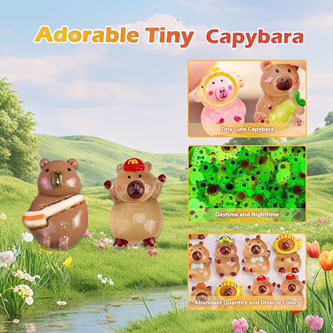 100 Pcs Mystery Capybara Blind Bag: Mini Glow and Classic Resin Capybara Figures Bulk, Mini Capybara Resin Animals for Fairy Garden, Dollhouse Décor, Collectible Surprise