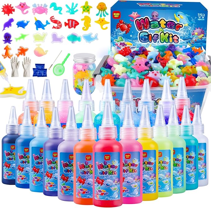 Aibxiu Magic Water Elf Toy Kit, Crafts for Kids Ages 4-8-12, Aqua Fairy Water Gel with 22 Gels, 22 Sea Creature Molds, DIY Craft Kit, Birthday & Party Favors for Kids Ages 3+